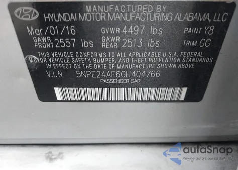 2016 Hyundai Sonata z USA, uszkodzony, nr VIN 5NPE24AF6GH404766